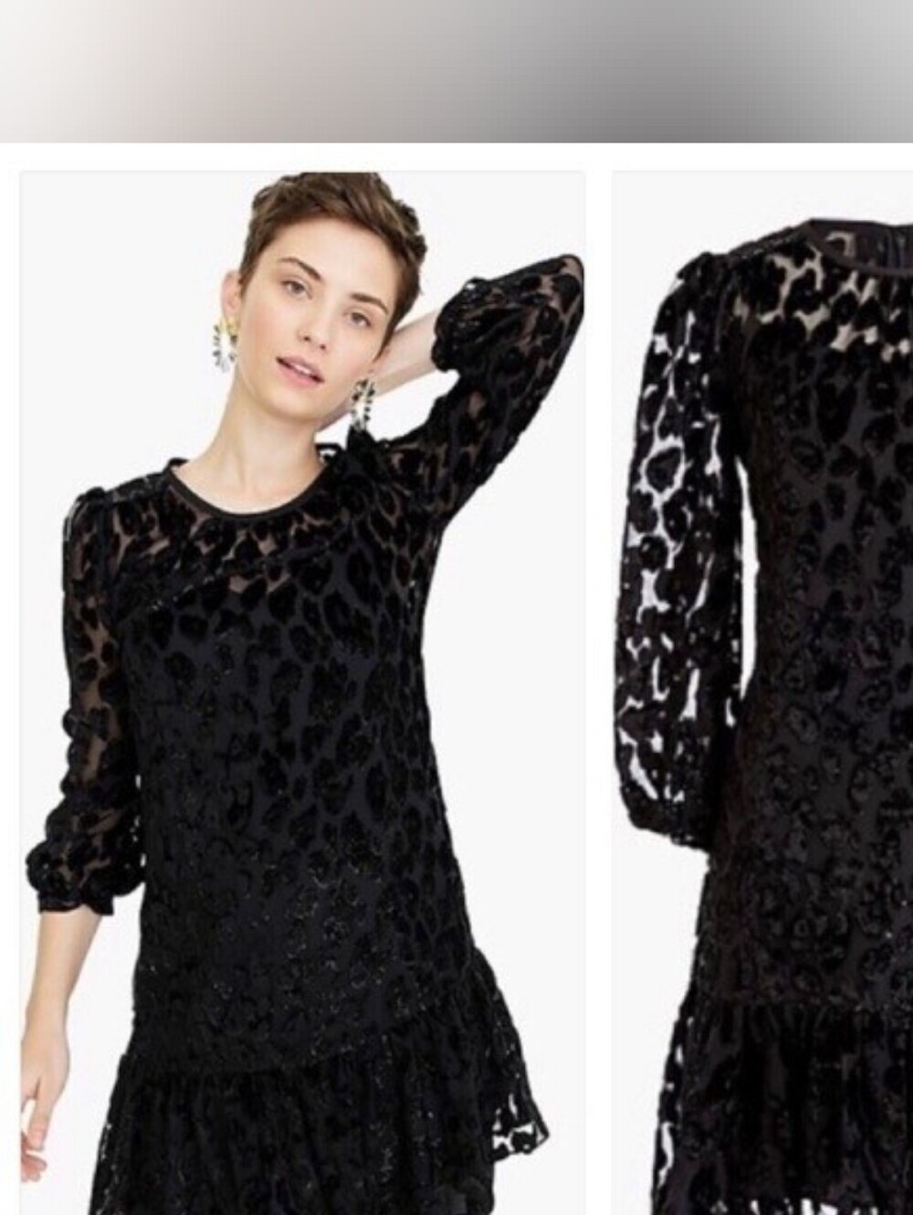 J. Crew Black Velvet Burnout Long-Sleeve Dress